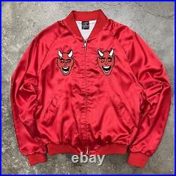 Vintage 70s 80s Red Devil Satin Chain Stitched Bowling Club Jacket Sz M