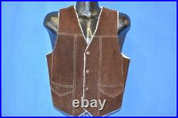 Vintage 70s GENUINE LEATHER BROWN SUEDE SHERPA LINED SNAP UP VEST MEN'S SMALL S