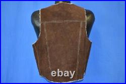 Vintage 70s GENUINE LEATHER BROWN SUEDE SHERPA LINED SNAP UP VEST MEN'S SMALL S