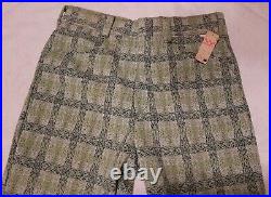 Vintage 70s Hippie Bell Bottoms Mr Wrangler Green Blue Squares Knit Pants 32x34