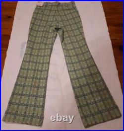 Vintage 70s Hippie Bell Bottoms Mr Wrangler Green Blue Squares Knit Pants 32x34