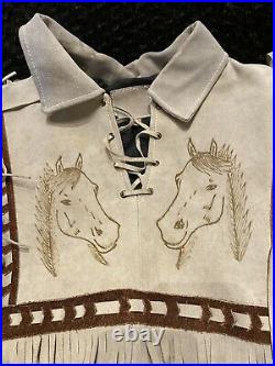 Vintage 70s LEATHER Indian NATIVE AMERICAN Jacket Cowboy Custom Horses Size 38