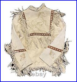 Vintage 70s LEATHER Indian NATIVE AMERICAN Jacket Cowboy Custom Horses Size 38