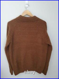 Vintage 70s Mohair Cardigan Cobain Sweater Grunge Fuzzy Men's Medium Brown