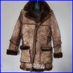 Vintage 70s Rancher Suede Genuine Shearling Western Coat Rice Sportswear Small