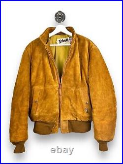 Vintage 80s/90s Schott NYC Suede Leather Bomber Jacket Size 40 Medium Made USA