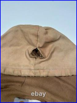 Vintage 80s Carhartt Thermal Canvas Lined Hooded Bomber Jacket Size Large Beige