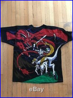 Vintage 90's Liquid Blue Dragon Knight All Over Print T-Shirt X-Large 1993