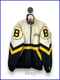 Vintage 90s Boston Bruins NHL Starter 1/2 Zip Shoulder Patch Jacket Size Medium