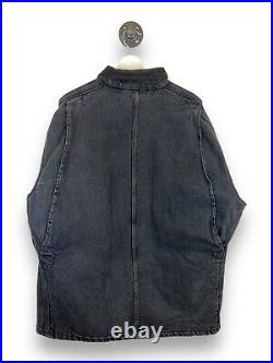 Vintage 90s Carhartt Aztec Blanket Lined Denim Chore Barn Jacket Size XL Black