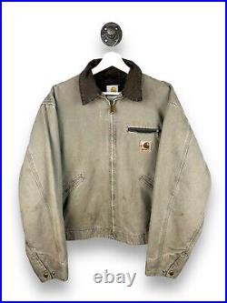 Vintage 90s Carhartt Blanket Lined Canvas Detroit Jacket Size Large Beige J97