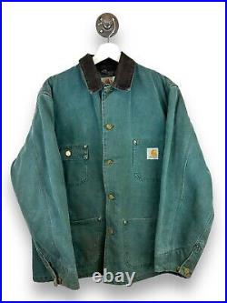 Vintage 90s Carhartt Blanket Lined Canvas Workwear Barn Chore Coat Size Medium