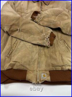 Vintage 90s Carhartt Fleece Lined Santa Fe Canvas Workwear Jacket Size XL J13BRN