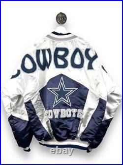 Vintage 90s Dallas Cowboys BIg Spell Out Insulated Satin Bomber Jacket Size XL