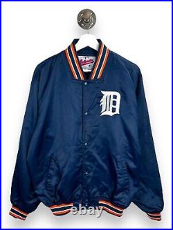 Vintage 90s Detroit Tigers MLB Embroiderd Satin Starter Bomber Jacket Size XL