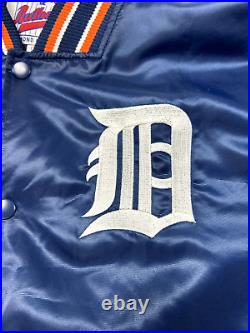 Vintage 90s Detroit Tigers MLB Embroiderd Satin Starter Bomber Jacket Size XL