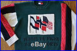 Vintage 90s Mens Tommy Hilfiger Winter Sports USA flag sweater colorblock polo