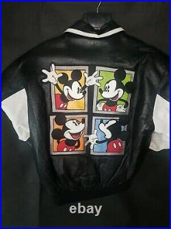 Vintage 90s Mickey Mouse Disney Embroidered Leather Jacket Sz Small Film Style