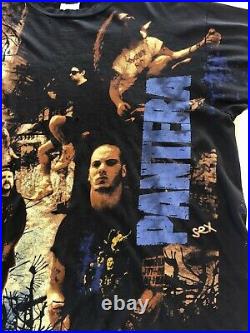 Vintage 90s Pantera All Over Print T Shirt Heavy Metal Band Thrashed Trashed XL