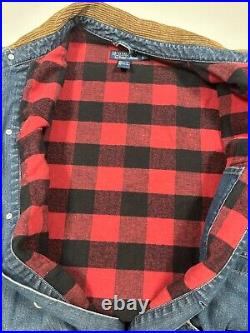 Vintage 90s Polo Ralph Lauren Plaid Lined Denim Chore Barn Coat Jacket Size XL