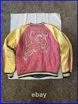 Vintage 90s Reversible Silk Embroidered Souvenir Bomber Jacket And Original Flag