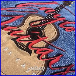 Vintage 90s Taylor Guitars Embroidered Trucker Denim Jacket Size Large