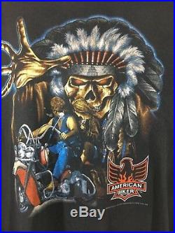 Vintage American Biker Harley T Shirt 3D Emblem Sturgis Indian Skull VTG XL