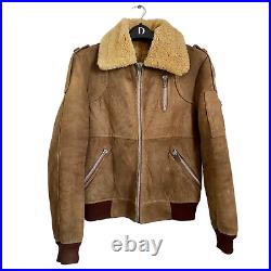Vintage Aviator Flight Men's Brown Leather Sheepskin Shearling Bomber Jacket