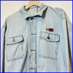Vintage Barn Coat Cross Colours Denim Jacket Jean Blue Cartoon Hip Hop 90s XL