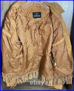 Vintage Bermans Brown Leather Fringe Western Rodeo Biker Jacket Men's Size 46