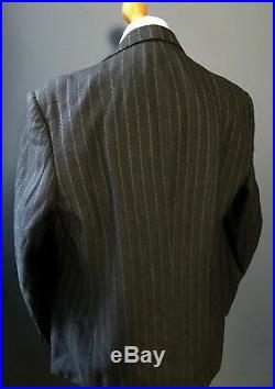Vintage Bespoke 1930's style Three 3 Piece Grey Striped Suit Size 46