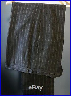 Vintage Bespoke 1930's style Three 3 Piece Grey Striped Suit Size 46