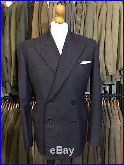 Vintage Bespoke 1940s Double Breasted Blue Suit Size 38