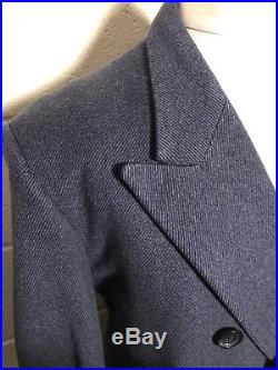 Vintage Bespoke Blue Double Breasted Overcoat Size 44 Long