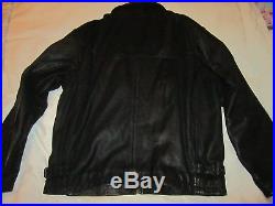 Vintage Black Leather Highwayman Jacket, Large, Checked Blanket Lining, Rockabilly