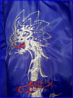 Vintage Bomber jacket royal blue extensive embroidery