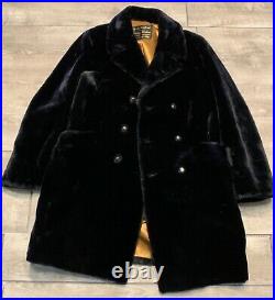 Vintage Borg Alaskan Stanley Blacker Overcoat PeaCoat Black Faux Fur Men Size 44