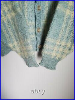 Vintage Brentwood Mohair Cardigan Cobain Sweater Grunge Fuzzy Men's Medium Blue