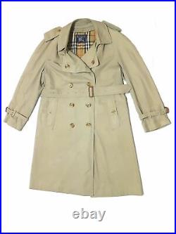 Vintage Burberry Double Breasted Nova Check Belted Trench Coat Uk 50 Short