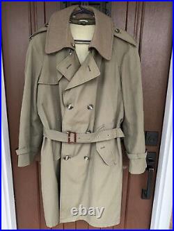 Vintage Burberry Trench Coat Made In Poland Rare Wool 1960s 44R Olive