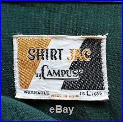 Vintage CAMPUS Green Mens Shirt Jac 60s Striped USA Rockabilly Button Front L