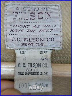 Vintage CC FILSON Shooting VEST 44 Mens Hunting Canvas Tin Cloth OLD Rare TAG
