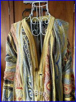 Vintage COOGI Vintage Cardigan -Sz M Cotton Wool Blend, Yellow Grey Blue Hip Hop