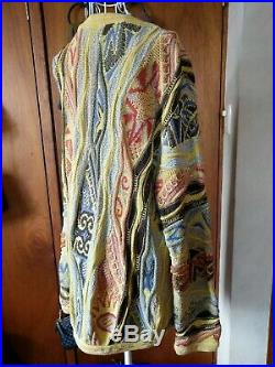 Vintage COOGI Vintage Cardigan -Sz M Cotton Wool Blend, Yellow Grey Blue Hip Hop