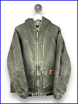 Vintage Carhartt Canvas Fleece Lined Work Wear Jacket Size Large C95 Green
