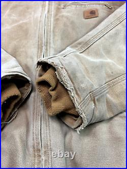 Vintage Carhartt Fleece Lined Canvas Workwear Hooded Detroit Jacket Size Large