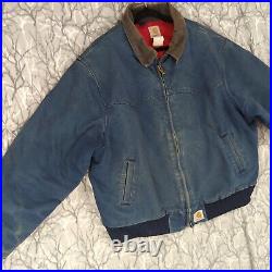 Vintage Carhartt J13 Navy Santa Fe Corduroy Collar Quilt Lined Jacket Mens XXL
