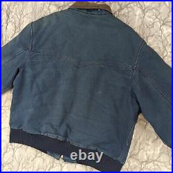 Vintage Carhartt J13 Navy Santa Fe Corduroy Collar Quilt Lined Jacket Mens XXL