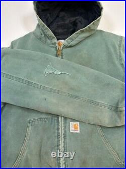 Vintage Carhartt Quilted Lined Canvas Workwear Hooded Bomber Jacket Size Small