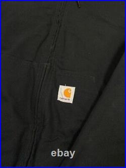 Vintage Carhartt Waffle Lined Canvas Work Wear Hooded Bomber Jacket Size Small